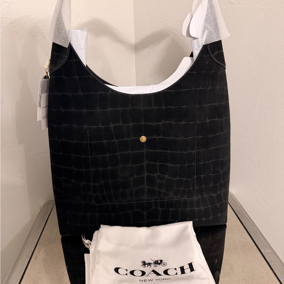 Brooklyn Extra-Large Crocodile-Embossed Suede Shoulder Bag - Picture 2 of 5